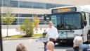 Gov. Josh Shapiro speaks in front of a bus from Lehigh Valley transit agency LANTA. Gov. Josh Shapiro speaks in front of a bus from Lehigh Valley transit agency LANTA.