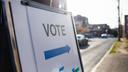A sign directing voters in Pennsylvania on Election Day 2020. A sign directing voters in Pennsylvania on Election Day 2020.
