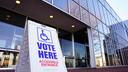 A voting sign outside Allentown Public Library in Lehigh County, Pennsylvania. A voting sign outside Allentown Public Library in Lehigh County, Pennsylvania.