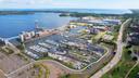 An aerial shot of Erie’s bayfront district. An aerial shot of Erie’s bayfront district.