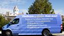 A van advertising changes to Medicare created by the Inflation Reduction Act sits outside the Heinz-Menaker Senior Center in Harrisburg.
