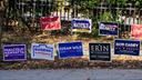 Campaign signs are shown outside Kirby Sports Center on Nov. 5, 2024, in Easton, Northampton County, Pennsylvania. Campaign signs are shown outside Kirby Sports Center on Nov. 5, 2024, in Easton, Northampton County, Pennsylvania.