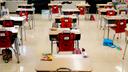 Desks are arranged in a classroom at an elementary school in Nesquehoning, Pa., March 11, 2021. Desks are arranged in a classroom at an elementary school in Nesquehoning, Pa., March 11, 2021.