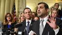 Then-state Rep. Mark Rozzi (D., Berks) speaks at a news conference in the Pennsylvania Capitol in October 2018. He is flanked by then-Attorney General Josh Shapiro, lawmakers, and abuse victims. Then-state Rep. Mark Rozzi (D., Berks) speaks at a news conference in the Pennsylvania Capitol in October 2018. He is flanked by then-Attorney General Josh Shapiro, lawmakers, and abuse victims.