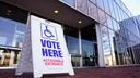 A voting sign outside Allentown Public Library in Lehigh County, Pennsylvania. A voting sign outside Allentown Public Library in Lehigh County, Pennsylvania.