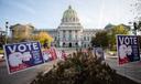 Pennsylvania’s capitol building in Harrisburg on the morning of Election Day. November 3, 2020.