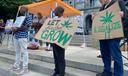 Supporters of legalizing cannabis for adult-use rally outside the state Capitol in Harrisburg on June 27, 2023.