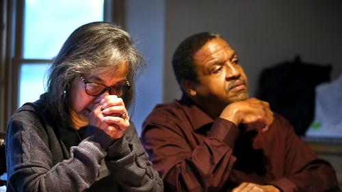 Fe Hall reacts sitting next to her husband Gareth as they are interviewed in their Stroudsburg home in Monroe County Fe Hall reacts sitting next to her husband Gareth as they are interviewed in their Stroudsburg home in Monroe County