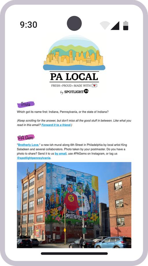 Screenshot of the newsletter on a mobile device