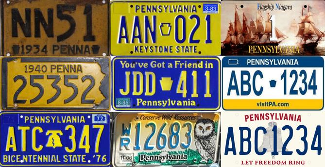 Pennsylvania license plates — some standard-issue, some optional — through the years. Pennsylvania license plates — some standard-issue, some optional — through the years.