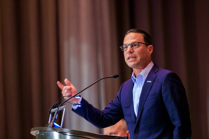 Gov. Josh Shapiro delivers remarks at the PTLA’s Justice Michael A. Musmanno Award Dinner.