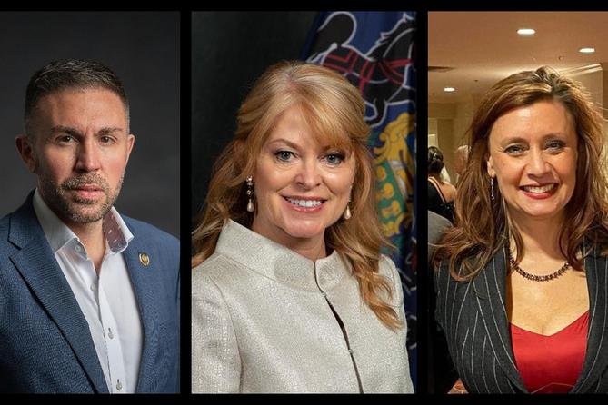 The 2024 primary candidates for Pennsylvania treasurer, from left: Ryan Bizzarro; Stacy Garrity; Erin McClelland The 2024 primary candidates for Pennsylvania treasurer, from left: Ryan Bizzarro; Stacy Garrity; Erin McClelland