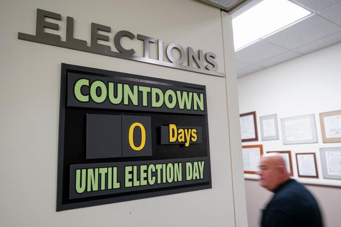 A sign displayed in the hallway at Northampton County Courthouse in Easton, Pennsylvania, on primary Election Day 2024. A sign displayed in the hallway at Northampton County Courthouse in Easton, Pennsylvania, on primary Election Day 2024.