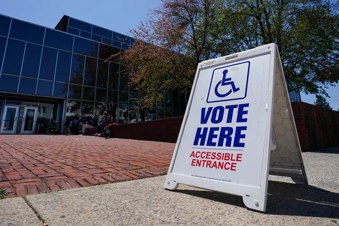 A voting location sign is displayed outside Allentown Public Library in Lehigh County, Pennsylvania. A voting location sign is displayed outside Allentown Public Library in Lehigh County, Pennsylvania.