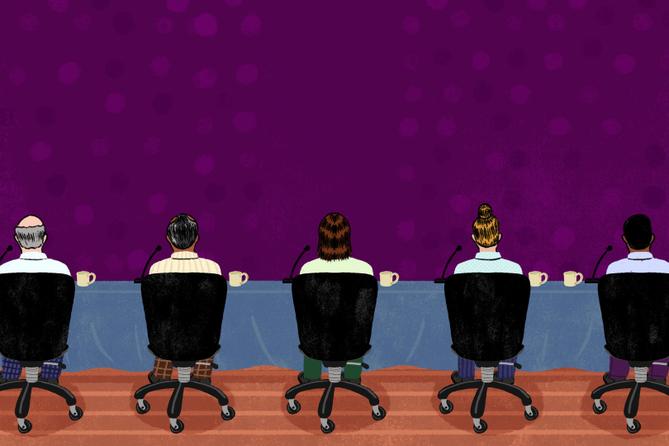 An illustration of five elected officials sitting at a table. An illustration of five elected officials sitting at a table.