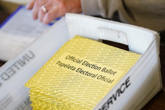Workers sort mail ballots on Nov. 5, 2024, at Northampton County Courthouse in Easton, Pennsylvania. Workers sort mail ballots on Nov. 5, 2024, at Northampton County Courthouse in Easton, Pennsylvania.
