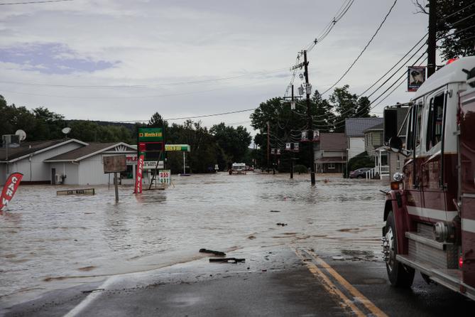 Flooding in Westfield, Tioga County, during Tropical Storm Debby in August 2024. Flooding in Westfield, Tioga County, during Tropical Storm Debby in August 2024.