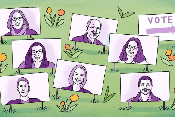 An illustration of the seven candidates for State College school board An illustration of the seven candidates for State College school board