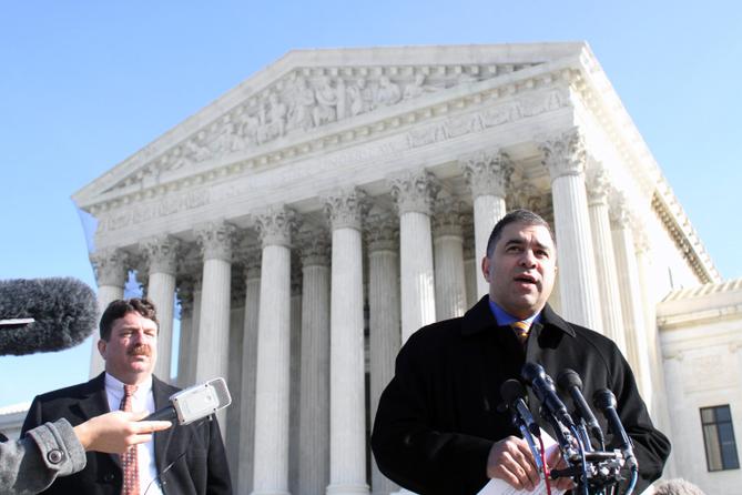 Citizens United President David Bossie (right) meets with reporters outside the U.S. Supreme Court. Citizens United President David Bossie (right) meets with reporters outside the U.S. Supreme Court.