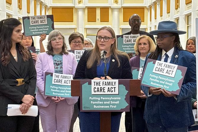 State Rep. Jen O'Mara speaks at a March event on paid family leave legislation. State Rep. Jen O'Mara speaks at a March event on paid family leave legislation.