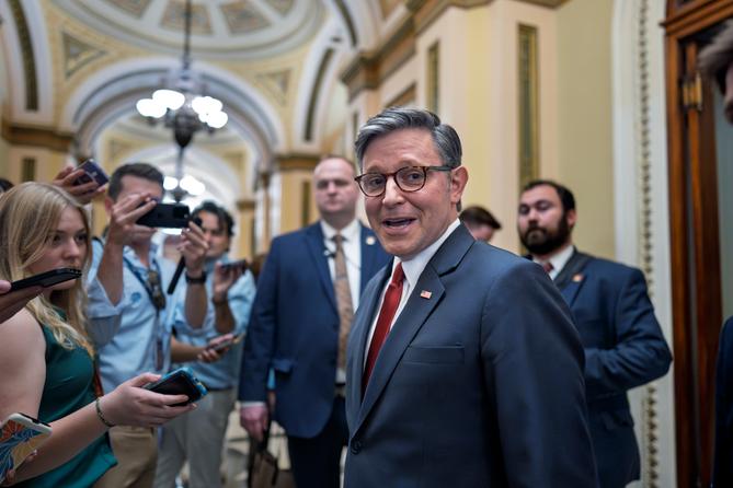 Speaker of the House Mike Johnson at the Capitol before the final passage of President Donald Trump's tax cuts bill. Speaker of the House Mike Johnson at the Capitol before the final passage of President Donald Trump's tax cuts bill.