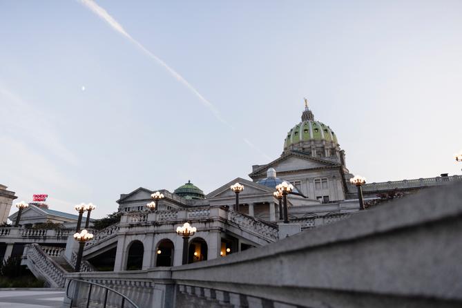 The exterior of the Pennsylvania Capitol in Harrisburg. The exterior of the Pennsylvania Capitol in Harrisburg.