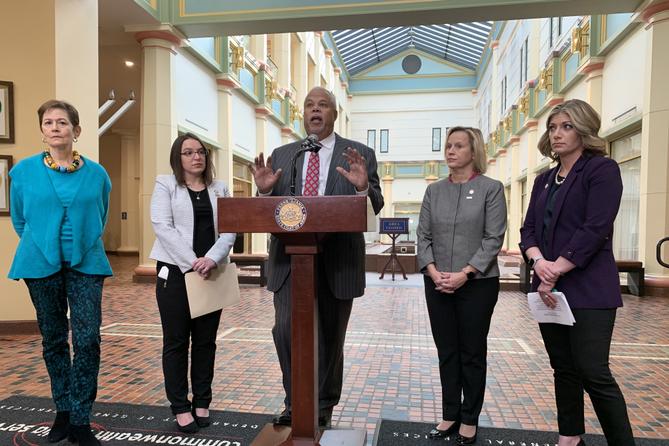 A group of Democratic state senators said a news conference Wednesday they want to reform the largely-secret nomination process for filling judicial vacancies. Pictured from right-to-left: Sen. Katie Muth (D., Montgomery), Sen. Maria Collett (D., Montgomery), Sen. Anthony Williams (D., Philadelphia), Sen. Lindsey Williams (D., Allegheny) and Maida Milone, president and CEO of Pennsylvanians for Modern Courts. A group of Democratic state senators said a news conference Wednesday they want to reform the largely-secret nomination process for filling judicial vacancies. Pictured from right-to-left: Sen. Katie Muth (D., Montgomery), Sen. Maria Collett (D., Montgomery), Sen. Anthony Williams (D., Philadelphia), Sen. Lindsey Williams (D., Allegheny) and Maida Milone, president and CEO of Pennsylvanians for Modern Courts.