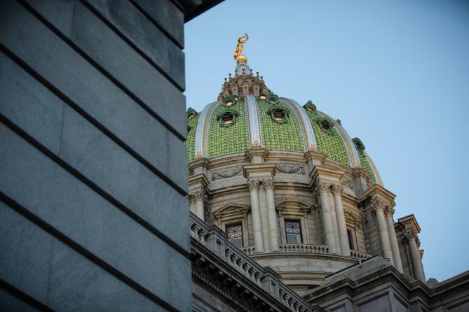 The dome of the Pennsylvania Capitol in Harrisburg. The dome of the Pennsylvania Capitol in Harrisburg.