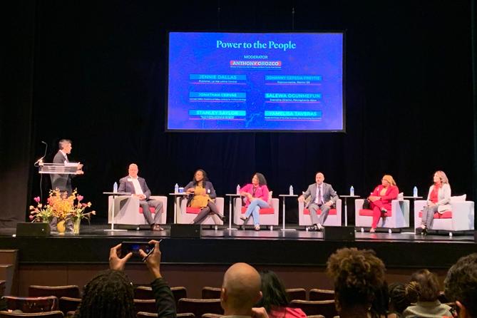 Participants in the “Power to the People” panel: journalist Anthony Orozco; former state Rep. Stan Saylor; Salewa Ogunmefun of Pennsylvania Voice; Yamelisa Tavera of the Unidos Foundation; state Rep. Johanny Cepeda-Freytiz; Jonathan Cervas of Carnegie Mellon; and Jennie Dallas of La Voz Latina Central. Participants in the “Power to the People” panel: journalist Anthony Orozco; former state Rep. Stan Saylor; Salewa Ogunmefun of Pennsylvania Voice; Yamelisa Tavera of the Unidos Foundation; state Rep. Johanny Cepeda-Freytiz; Jonathan Cervas of Carnegie Mellon; and Jennie Dallas of La Voz Latina Central.