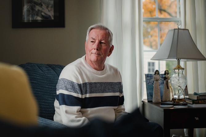 Election worker John "Jay" Schneider, 76, sits for a portrait at his Downingtown Pa. home on Monday, October 30, 2023. Election worker John "Jay" Schneider, 76, sits for a portrait at his Downingtown Pa. home on Monday, October 30, 2023.