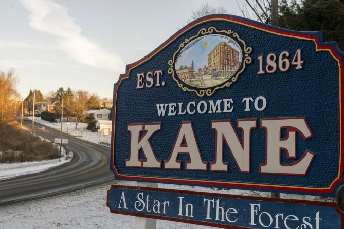 A sign welcoming visitors to Kane, Pennsylvania A sign welcoming visitors to Kane, Pennsylvania