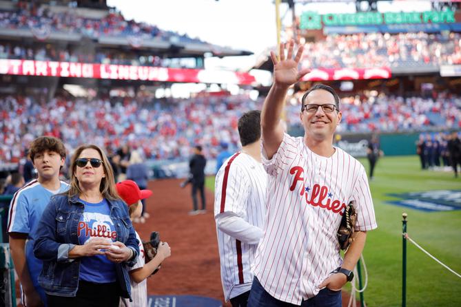 Gov. Josh Shapiro and family attend Philadelphia Phillies vs. Atlanta Braves baseball game in October 2023.
