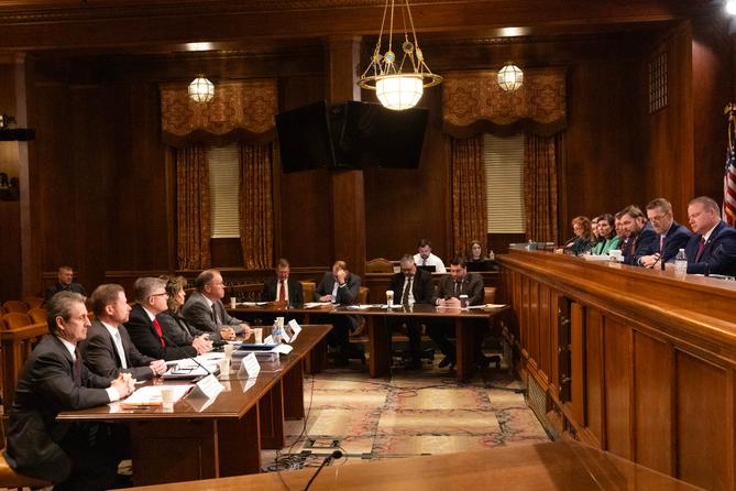 Members of the Senate Appropriations Committee question officials from the PA Game Commission at a budget hearing. Members of the Senate Appropriations Committee question officials from the PA Game Commission at a budget hearing.