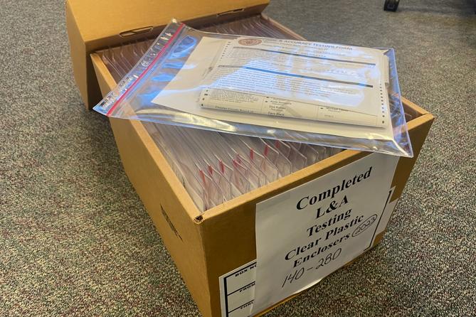 Chester County file box for logic and accuracy testing documents. Chester County file box for logic and accuracy testing documents.