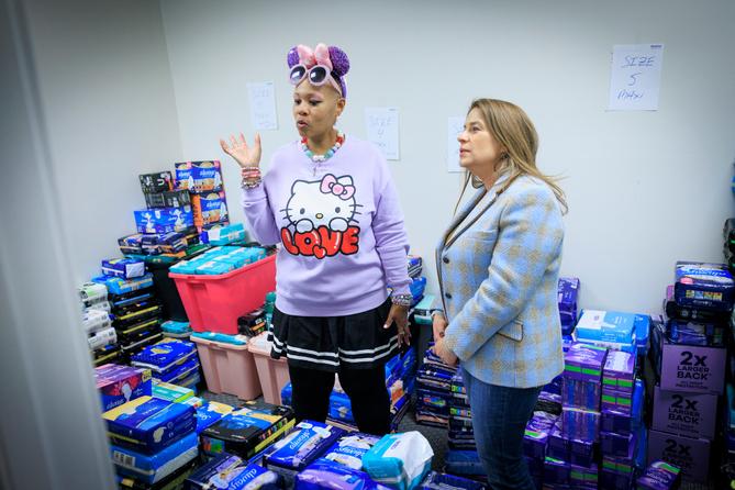 First Lady Lori Shapiro (right) visits the SPOT Period in Philadelphia with its founder Lynette Medley. First Lady Lori Shapiro (right) visits the SPOT Period in Philadelphia with its founder Lynette Medley.