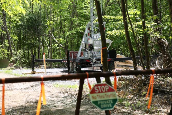 A gate blocking access to a temporary 911 tower in Elk County, Pennsylvania. A gate blocking access to a temporary 911 tower in Elk County, Pennsylvania.