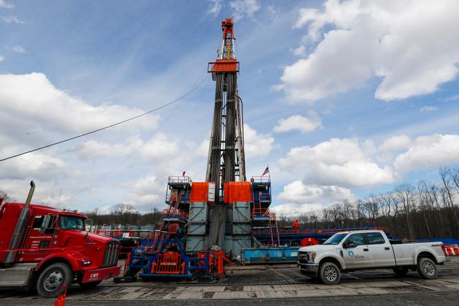 A shale gas well drilling site in St. Marys, Pennsylvania, March 12, 2020. A shale gas well drilling site in St. Marys, Pennsylvania, March 12, 2020.