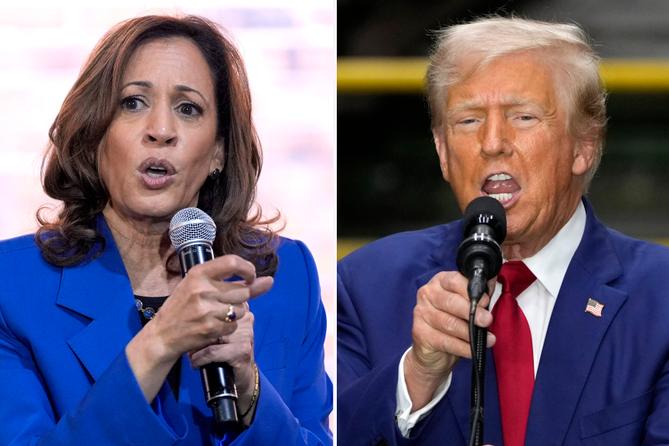 Democratic presidential nominee Kamala Harris speaks at a campaign event in Rochester, PA, and Republican presidential nominee Donald Trump speaks during a campaign event in York. Democratic presidential nominee Kamala Harris speaks at a campaign event in Rochester, PA, and Republican presidential nominee Donald Trump speaks during a campaign event in York.