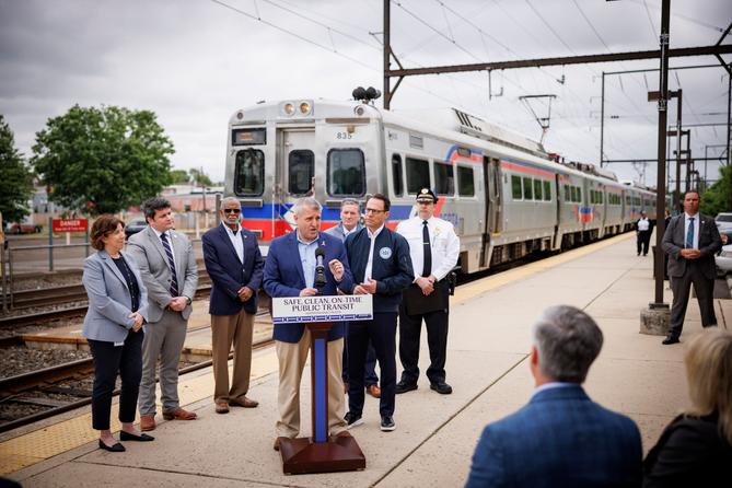 State Sen. Frank Farry (center) spoke at a May news conference to support more funding for SEPTA. State Sen. Frank Farry (center) spoke at a May news conference to support more funding for SEPTA.