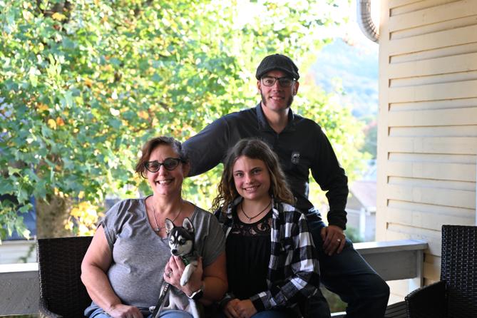 Cici, left, Essy, and Jared Brackbill pose for a photo with their dog Trinity. Cici, left, Essy, and Jared Brackbill pose for a photo with their dog Trinity.