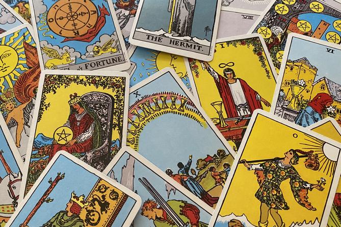 A stack of tarot cards. A stack of tarot cards.