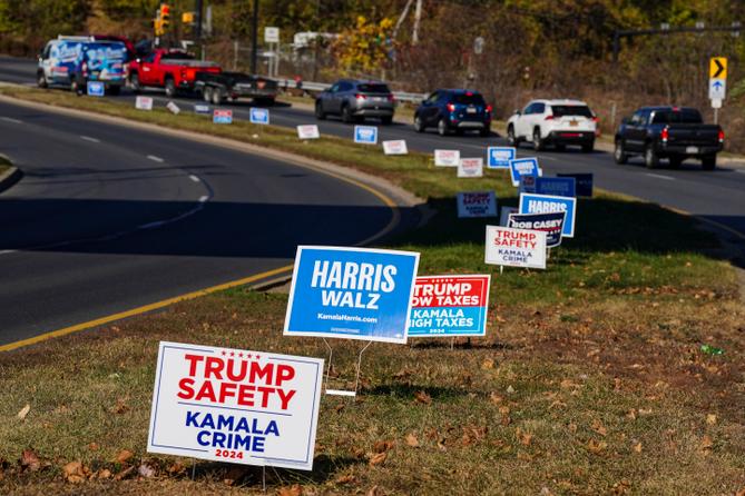 Campaign signs are displayed along Hellertown Road in Bethlehem, Northampton County, Pennsylvania. Campaign signs are displayed along Hellertown Road in Bethlehem, Northampton County, Pennsylvania.