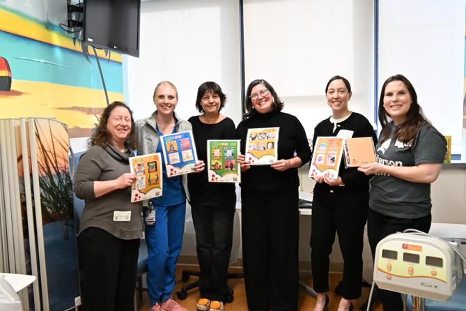 Wendy Gale (A Book a Day), Jessica Lohre (Jefferson ICU), Sibylla Shekerdjiska-Benatova (ABaD), Flora Ward (ABad), Shelby Bentley (Justamere Foundation), and Heather Etzl (Jefferson ICU) at the Thomas Jefferson University Hospital NICU in December 2024, launching a new “Bonding Through Books” program. Wendy Gale (A Book a Day), Jessica Lohre (Jefferson ICU), Sibylla Shekerdjiska-Benatova (ABaD), Flora Ward (ABad), Shelby Bentley (Justamere Foundation), and Heather Etzl (Jefferson ICU) at the Thomas Jefferson University Hospital NICU in December 2024, launching a new “Bonding Through Books” program.