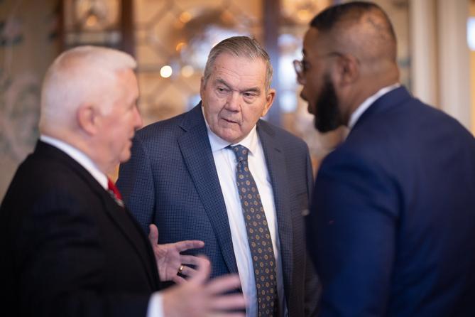 Former Gov. Tom Ridge (center) attends the inauguration of Josh Shapiro. Former Gov. Tom Ridge (center) attends the inauguration of Josh Shapiro.