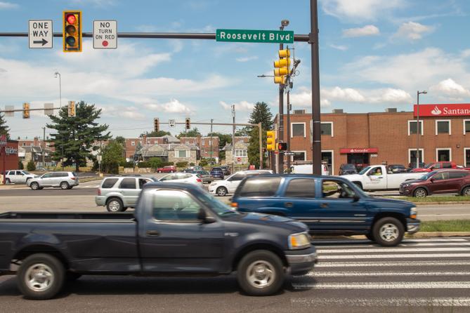 An intersection on Philadelphia's Roosevelt Boulevard with speed cameras. An intersection on Philadelphia's Roosevelt Boulevard with speed cameras.