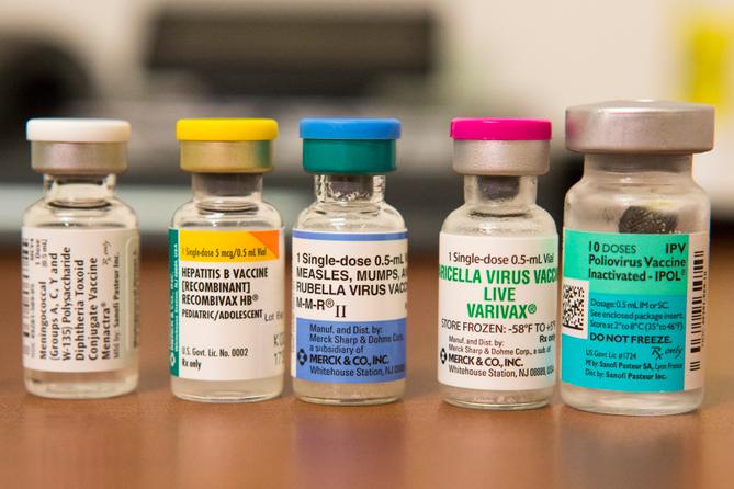 Vials containing vaccines for measles, hepatitis B, polio, and other diseases. Vials containing vaccines for measles, hepatitis B, polio, and other diseases.