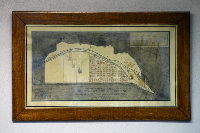 A map of Millbourne hangs in the borough’s meeting hall. A map of Millbourne hangs in the borough’s meeting hall.