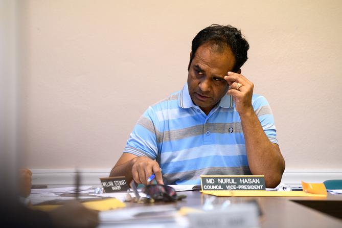 Md Nurul Hasan, vice president of the Millbourne borough council, at the May 5 council meeting. Md Nurul Hasan, vice president of the Millbourne borough council, at the May 5 council meeting.