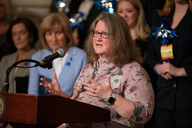 Cathleen Palm, founder of the Center for Children’s Justice, speaks in Harrisburg. Cathleen Palm, founder of the Center for Children’s Justice, speaks in Harrisburg.