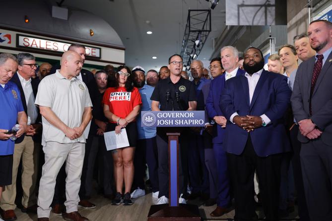Gov. Josh Shapiro, fellow Democrats, SEPTA officials, and others call for transit funding in Philadelphia in August, 2025. Gov. Josh Shapiro, fellow Democrats, SEPTA officials, and others call for transit funding in Philadelphia in August, 2025.
